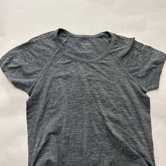 Athleta Speed Light Heathered Tee sz S Gray Ruched Sides Short Sleeve Fitted Gym - Picture 3 of 9